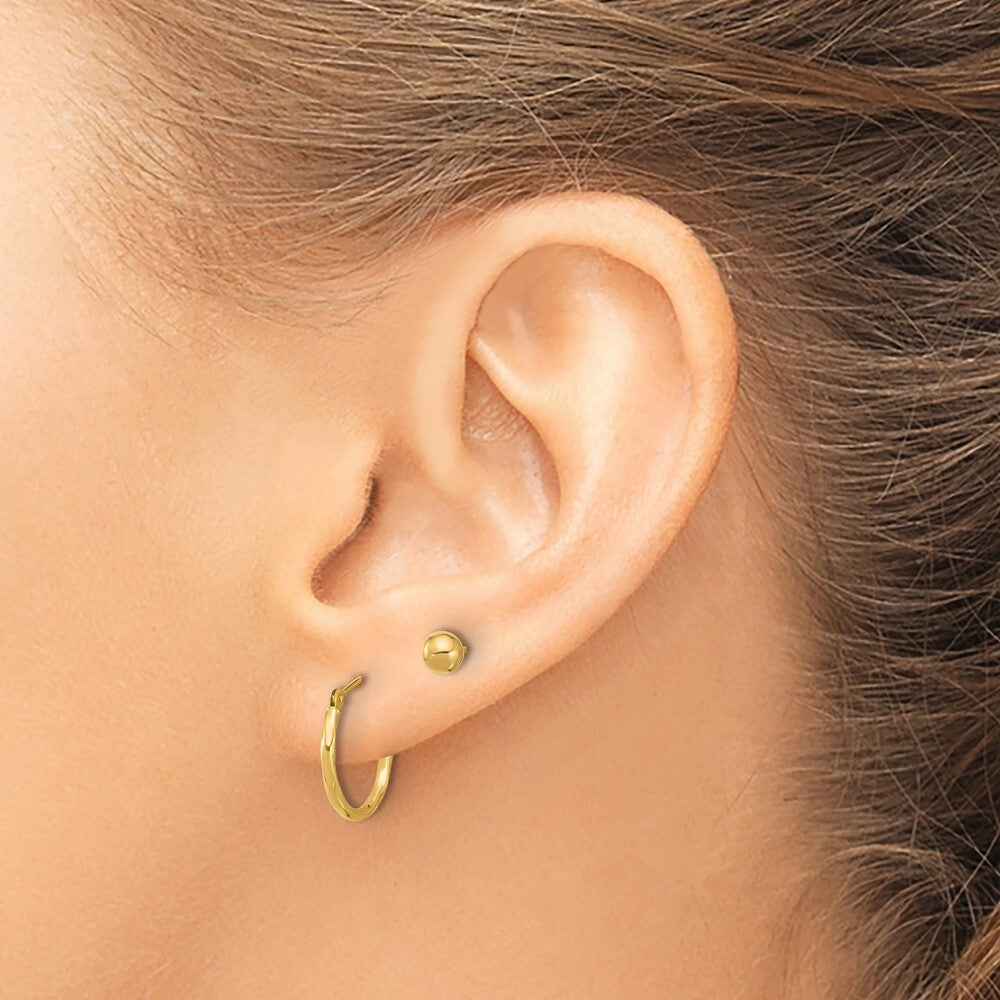 14k Yellow Gold Polished 4mm Ball and Twisted Hoop Earring Set Gift for Women