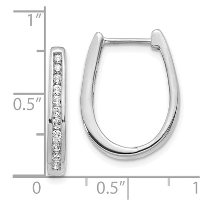 14k White Gold Diamond Oval Hinged Hoop Earrings