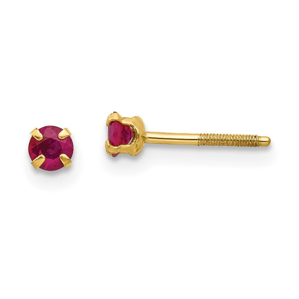 14k Yellow Gold 3mm Ruby Stud Earrings Gift for Women
