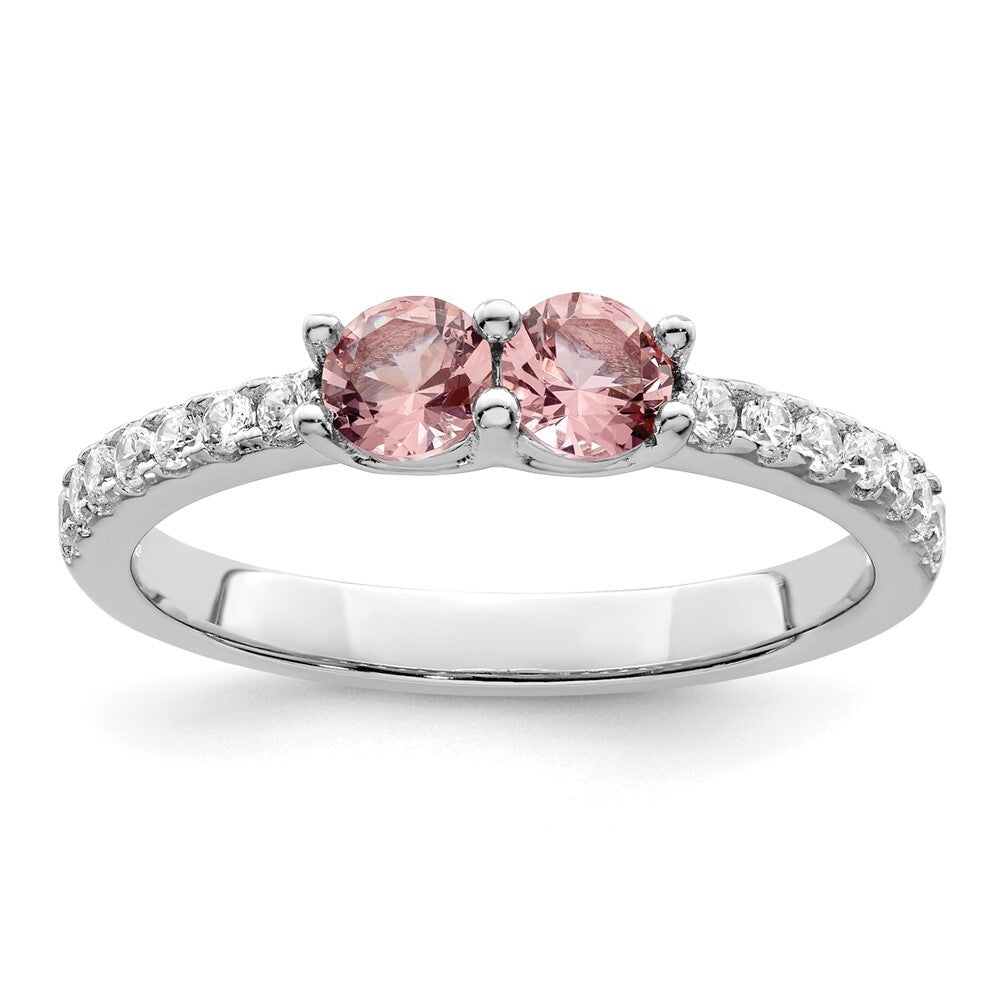 Sterling Silver Rhodium-plated Pink CZ Ring Size 7