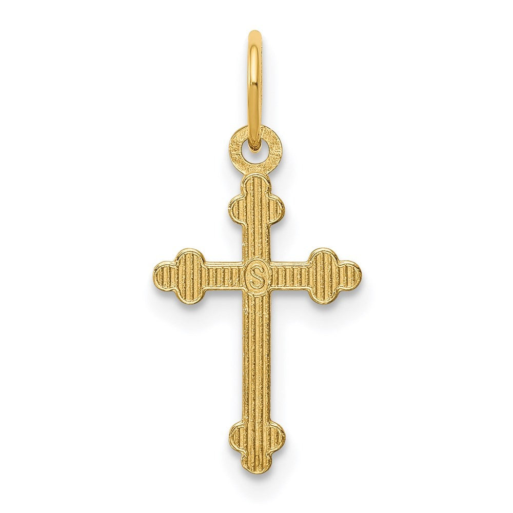 14k Yellow Gold Small Diamond-Cut Budded Cross Pendant