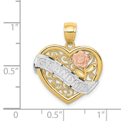14k Two-tone Gold White Rhodium GRANDMA Heart Pendant for Women