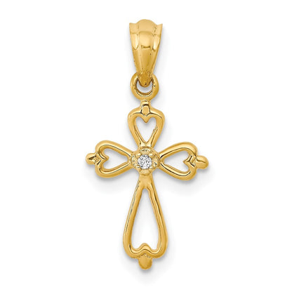 14k Yellow Gold Diamond Accented Cross Pendant for Women