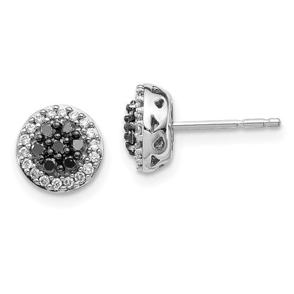 14k White Gold Black/White Diamond Cluster Stud Earrings
