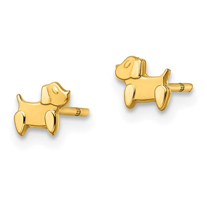 14k Yellow Gold Polished & Satin Dog Stud Earrings Gift for Women