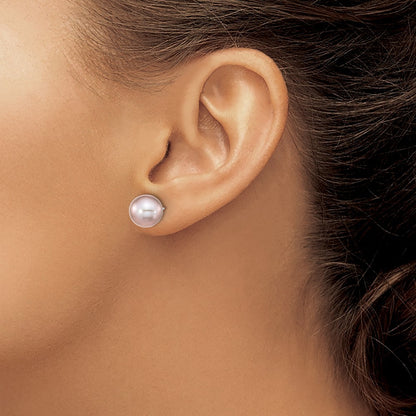 Sterling Silver 9-10mm Purple Round Freshwater Cultured Pearl Earring