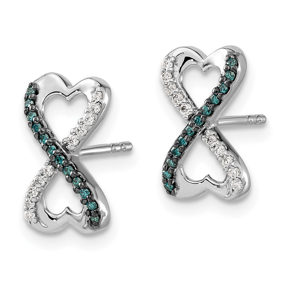 14k White Gold Blue and White Diamond Infinity Heart Earrings