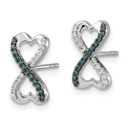 14k White Gold Blue and White Diamond Infinity Heart Earrings