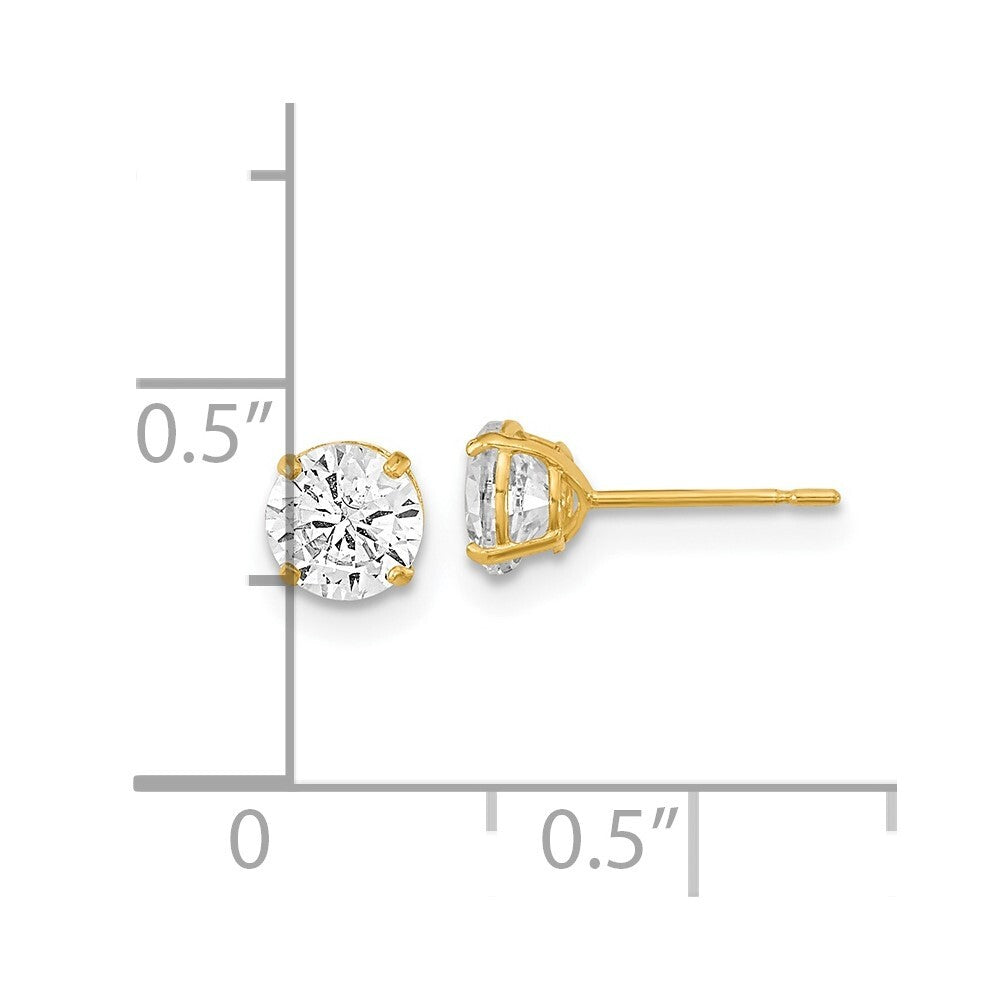 14k Yellow Gold 5mm Round Cubic Zirconia Basket Set Stud Earrings