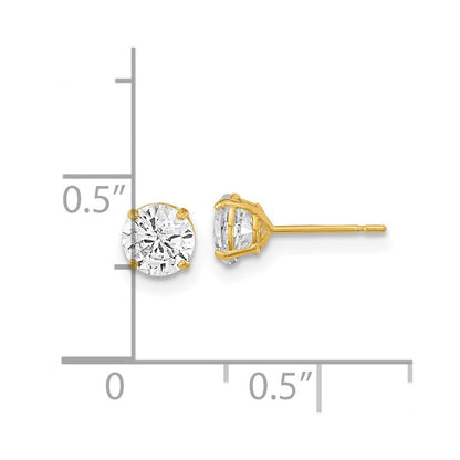 14k Yellow Gold 5mm Round Cubic Zirconia Basket Set Stud Earrings