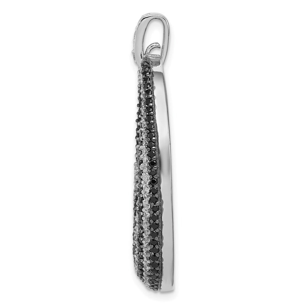 Sterling Silver Black and White Cubic Zirconia Open Oval Fancy Pendant