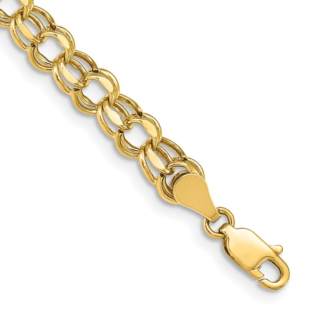 14k Yellow Gold 6mm Hollow Diamond-cut Double Link 8 inch Charm Bracelet