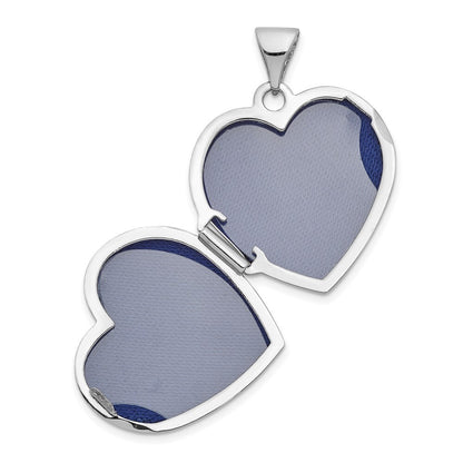 14k White Gold Polished Textured Floral Heart Locket Pendant for Women
