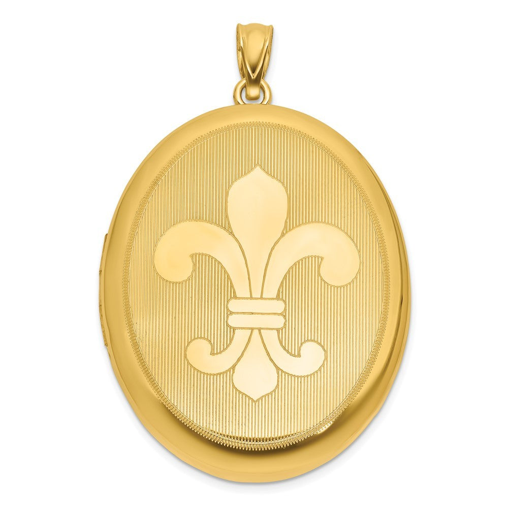 Sterling Silver Gold-plated  Front/Brushed Back Fleur De Lis 28mm Oval Locket
