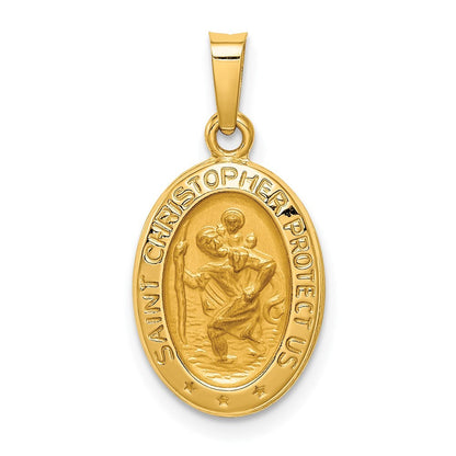 14k Yellow Gold Polished and Satin St. Christopher Medal Hollow Pendant