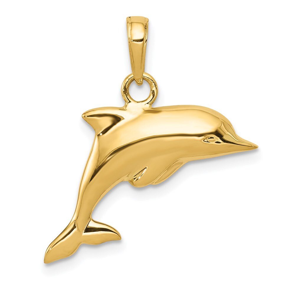 14k Yellow Gold Polished 3-D Dolphin Pendant for Women