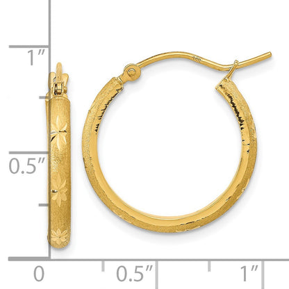 14k Yellow Gold Polished and Satin Diamond-cut Hoop Earrings Gift for Women