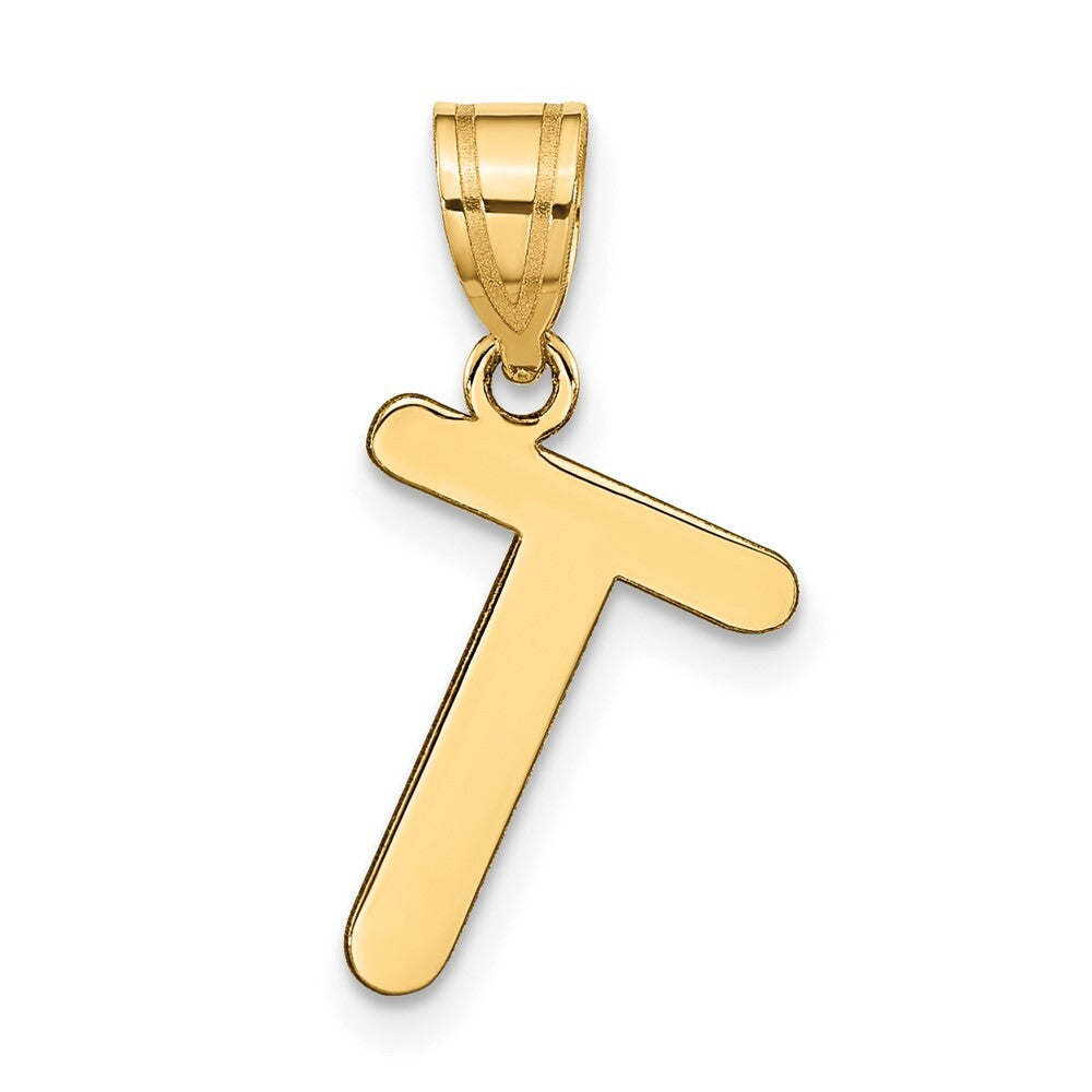 14k Yellow Gold Polished Bubble Letter T Initial Pendant for Women