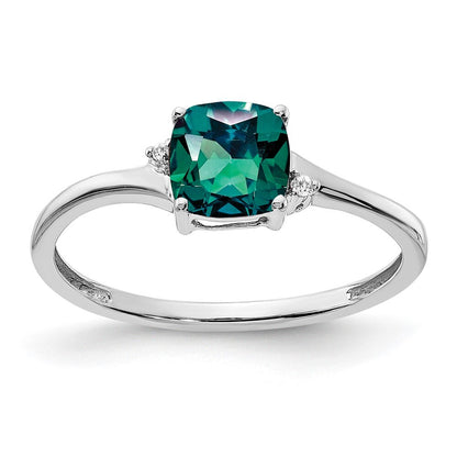 Sterling Silver Rhodium-plated Created Alexandrite and Diamond Ring Size 8