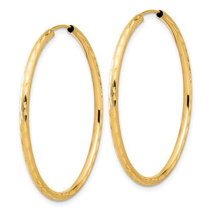 14k Yellow Gold Polished and Satin Diamond-Cut 2mm Endless Hoop Earrings