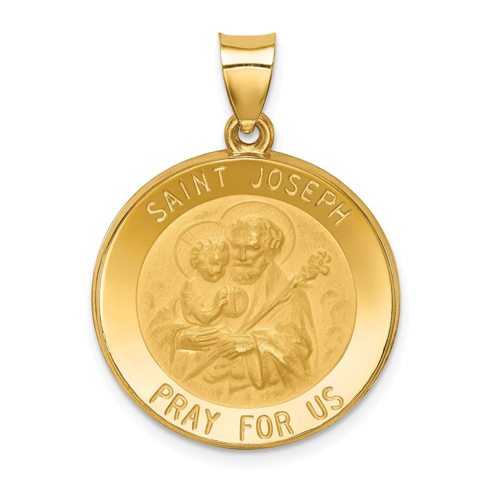 14k Yellow Gold Polished and Satin St Joseph Medal Hollow Pendant