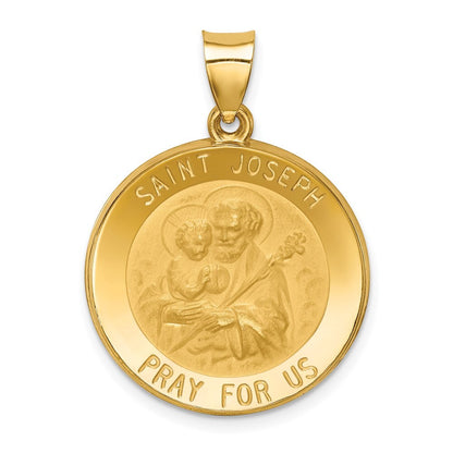14k Yellow Gold Polished and Satin St Joseph Medal Hollow Pendant