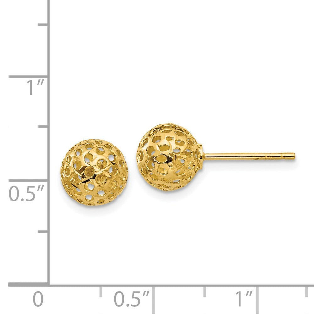 14k Yellow Gold Diamond Cut Bead Stud Earrings Gift for Women