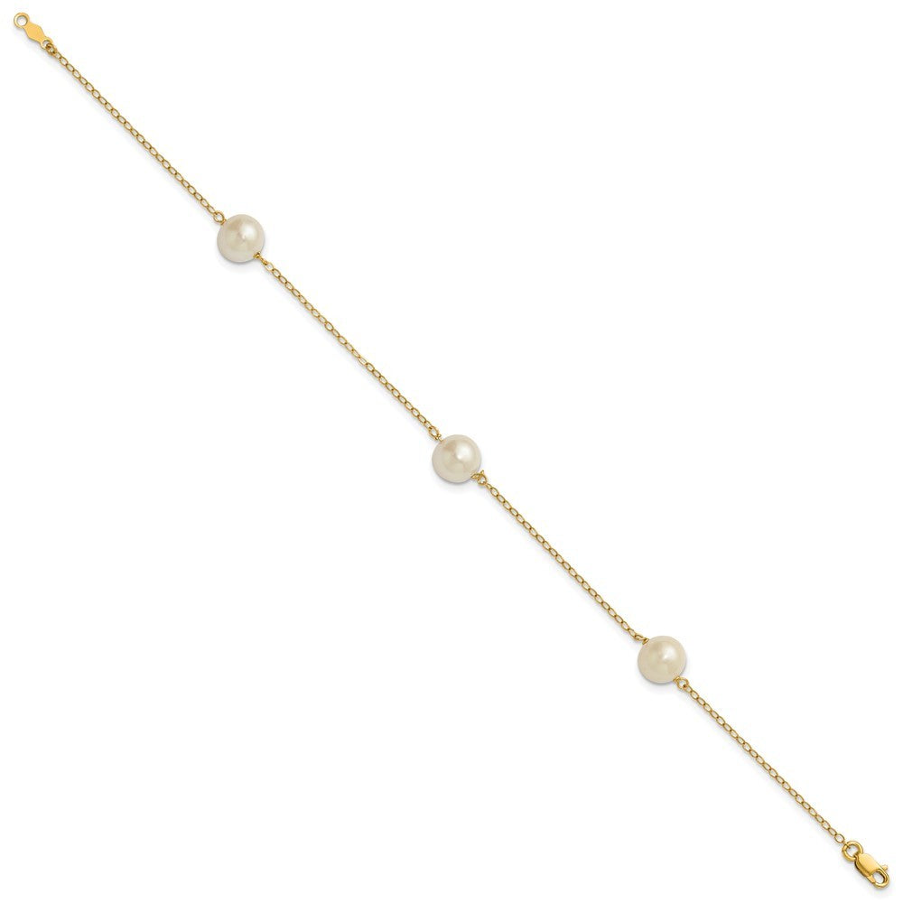 14k Gold 7mm Near-Round Freshwater Cultured Pearl 3-Station 7.25" Bracelet