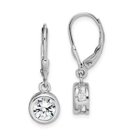 Sterling Silver Polished Round 7mm Cubic Zirconia Leverback Earrings