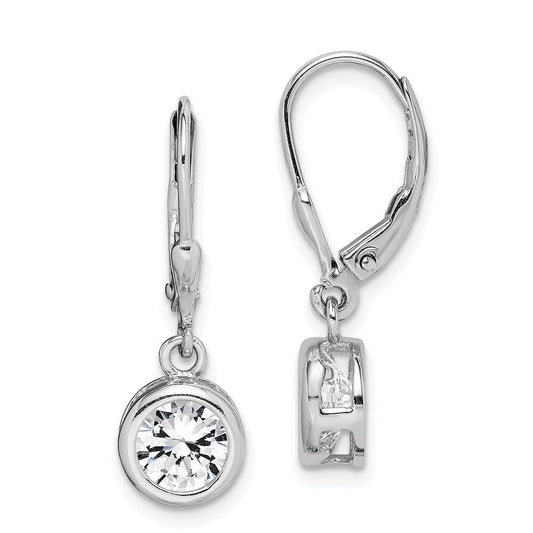 Sterling Silver Polished Round 7mm Cubic Zirconia Leverback Earrings