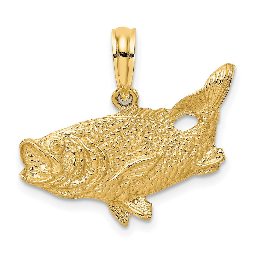 14k Yellow Gold 2-D Bass Fish w/ Tail Up Charm