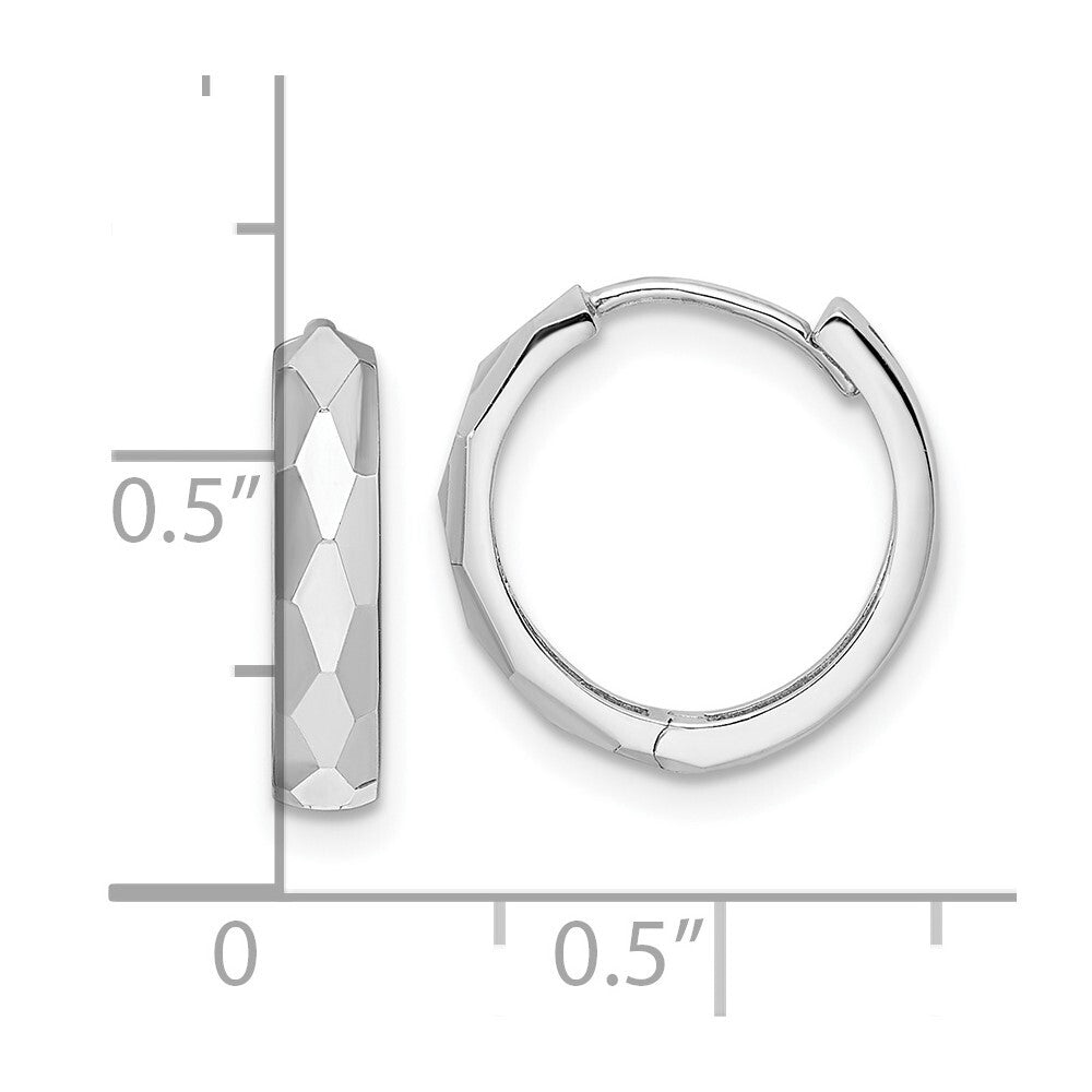 14k White Gold Polished Faceted 3x15mm Hinged Hoop Earrings Gift for Women