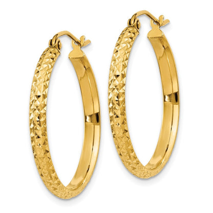 14k Yellow Gold Diamond-cut 2.8x25mm Hollow Hoop Earrings