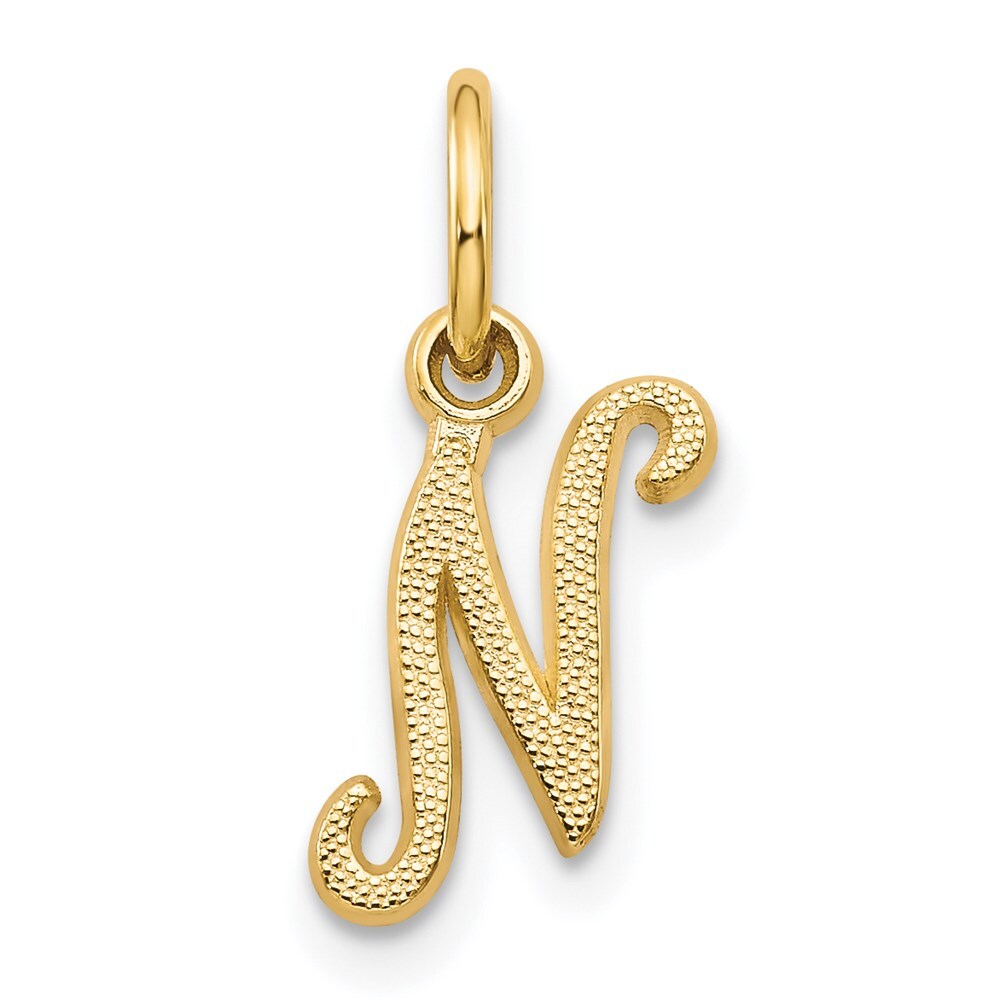 14k Yellow Gold Script Letter N Initial Charm Pendant for Women