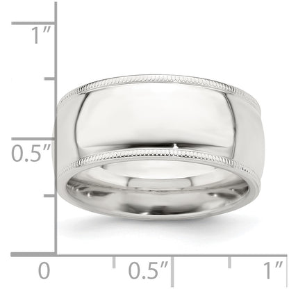 Sterling Silver 9mm Comfort Fit Half Round Milgrain Size 10.5 Band Ring