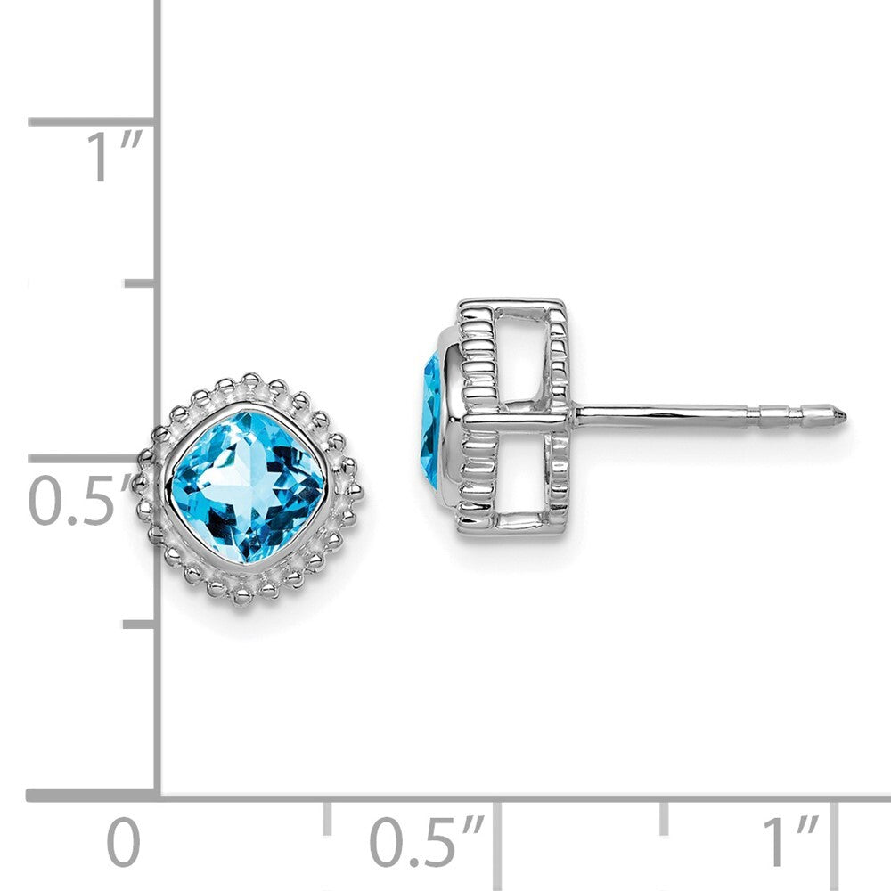 14k White Gold Cushion Blue Topaz Stud Earrings