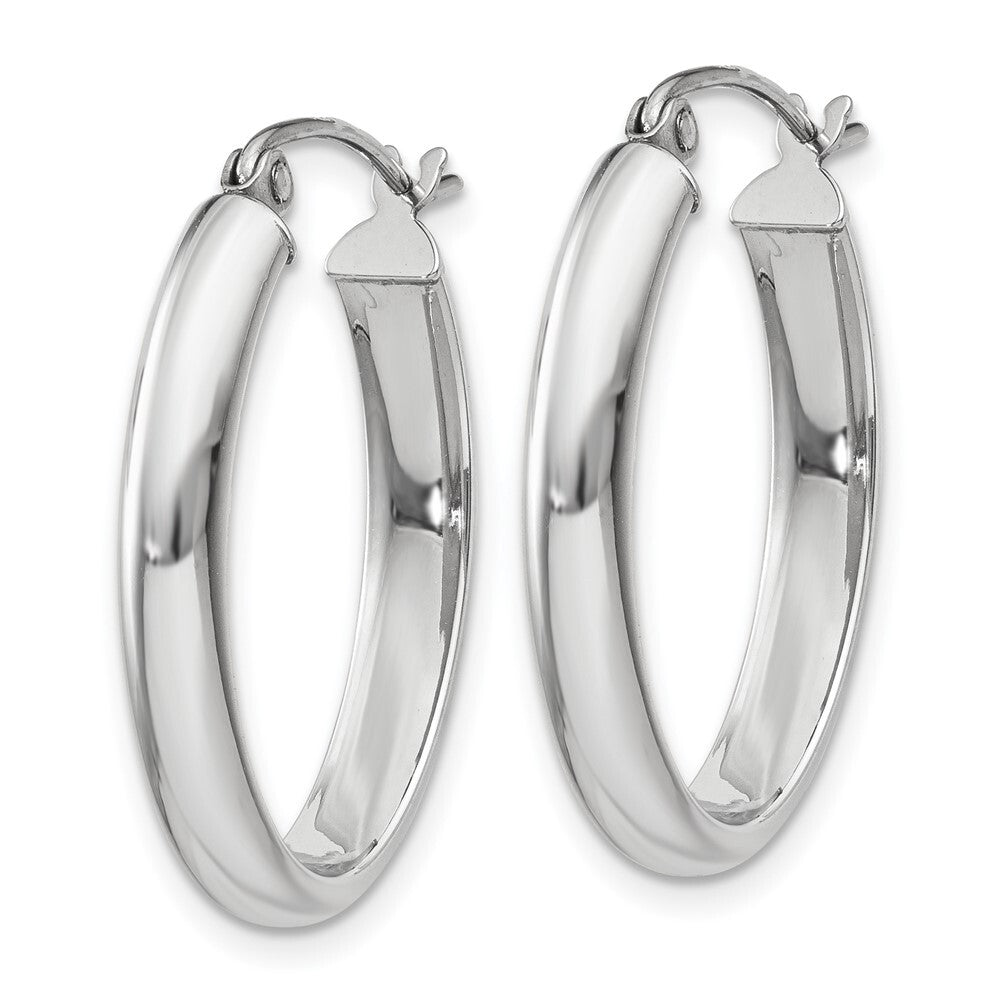 14k White Gold Polished 3.75mm Oval Tube Hoop Earrings Gift for Women