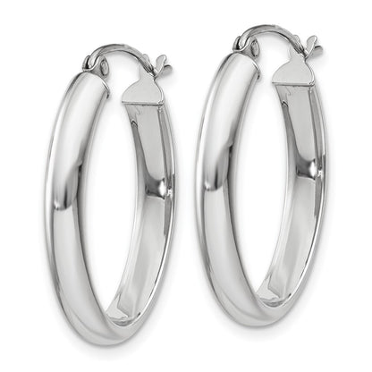 14k White Gold Polished 3.75mm Oval Tube Hoop Earrings Gift for Women