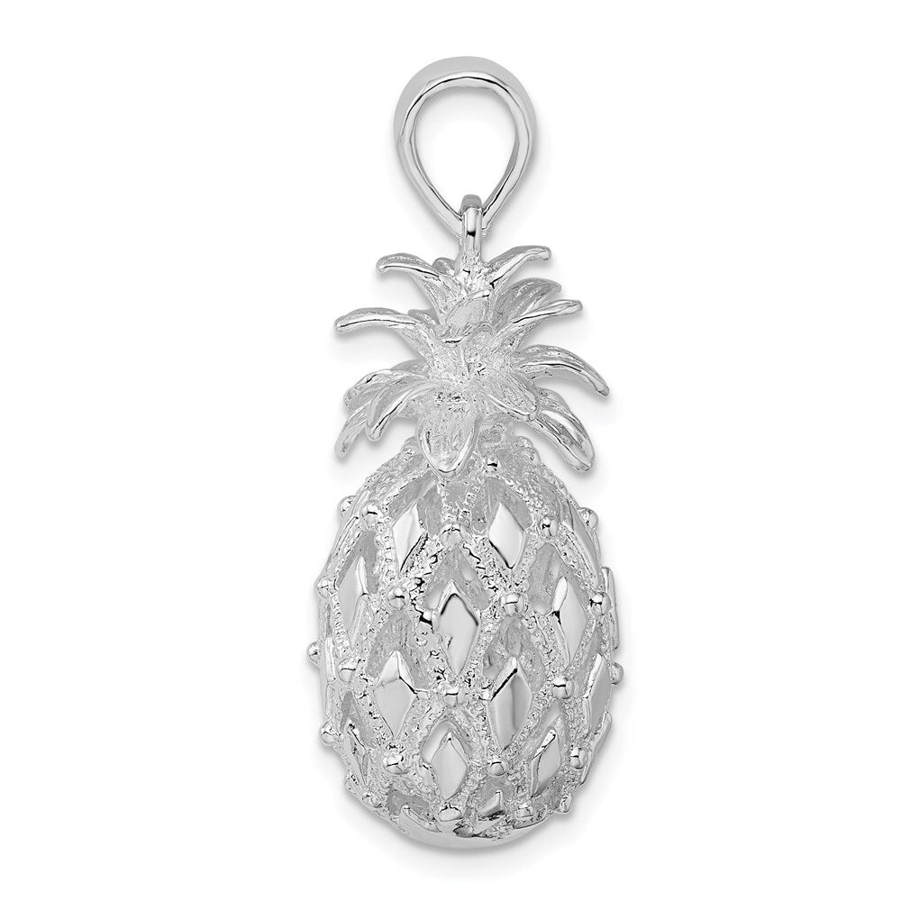 Sterling Silver Rhodium-Plated Polished 3D Cut-Out Large Pineapple Pendant