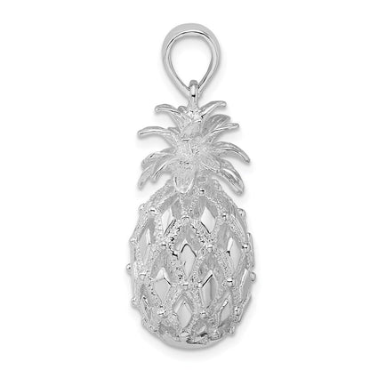 Sterling Silver Rhodium-Plated Polished 3D Cut-Out Large Pineapple Pendant