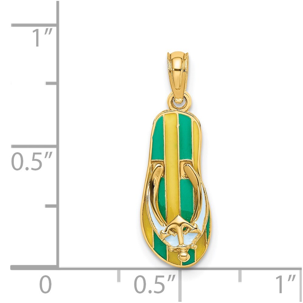 14k Yellow Gold 3D Enamel Anchor On Stripe Flip-Flop Charm Pendant for Women