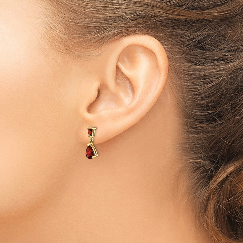 14k Yellow Gold Gold Garnet Dangle Earrings Gift for Women