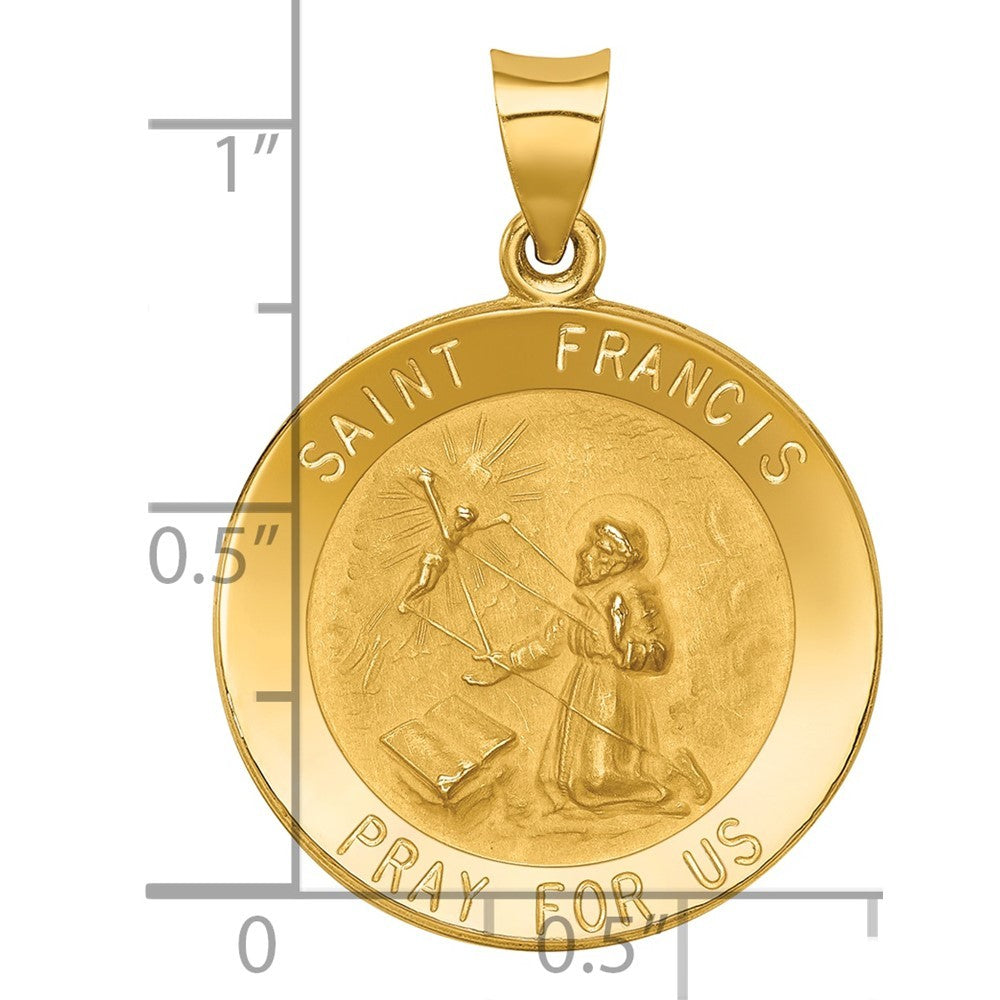 14k Yellow Gold Polished and Satin St Francis Medal Hollow Pendant