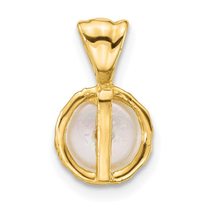 14k Yellow Gold Polished 7-8mm Button White Freshwater Cultured Pearl Pendant