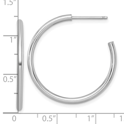 14k White Gold Polished 2 x 30mm Tube C-Hoop Earrings