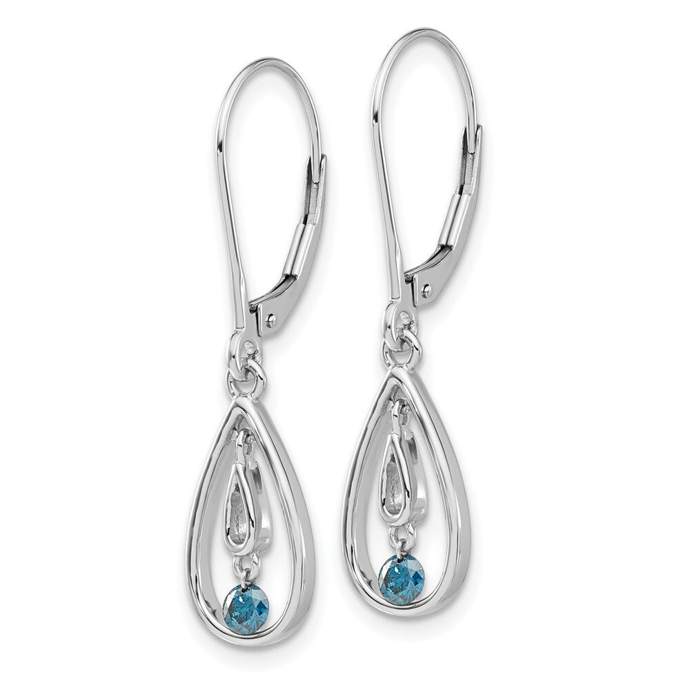 14k White Gold Blue Diamond Leverback Drop & Dangle Earrings
