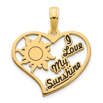 14k Yellow Gold Epoxy I Love My Sunshine Heart Pendant for Women
