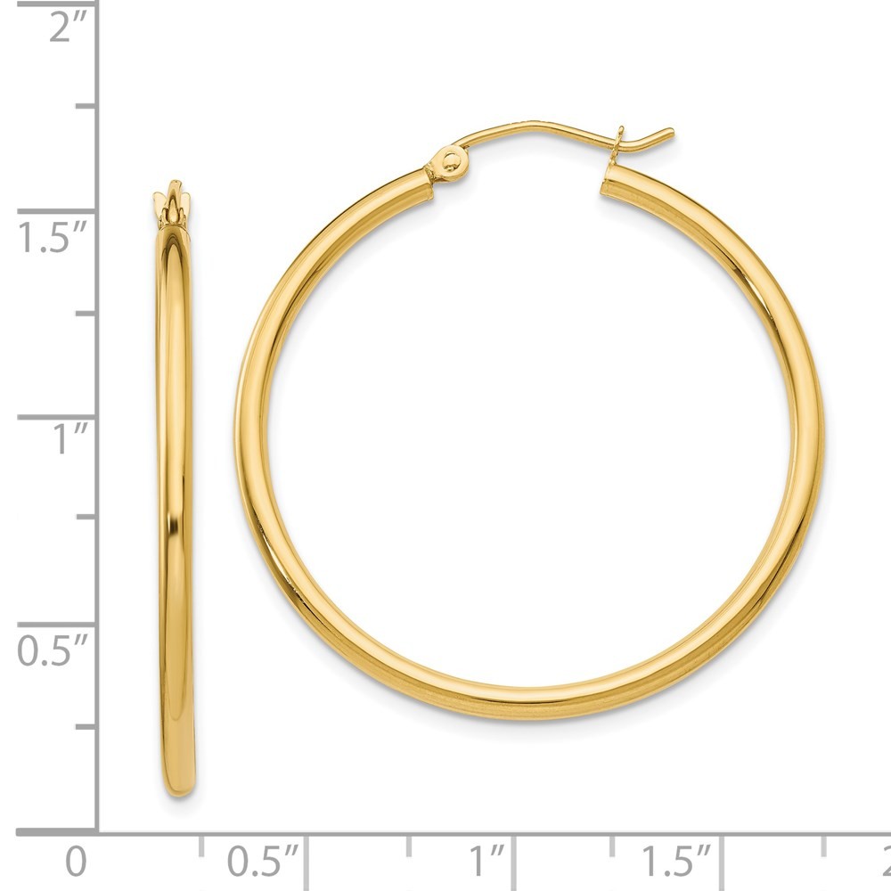14k Yellow Gold Polished 2x35mm Tube Hoop Earrings