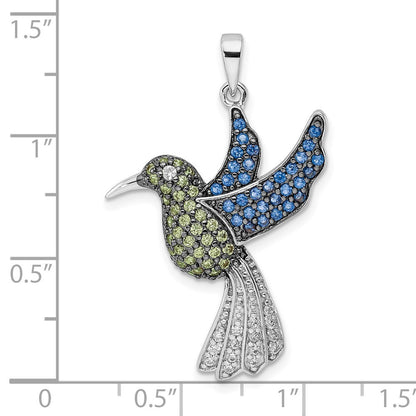 Sterling Silver Multicolor Cubic Zirconia Hummingbird Pendant