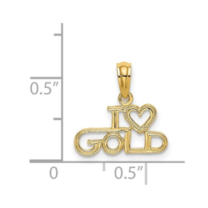 14k Yellow Gold Polished / Textured I LOVE Charm